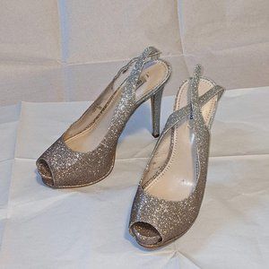 GUESS Glittery Peep Toe Slingback Pumps 5" Heels